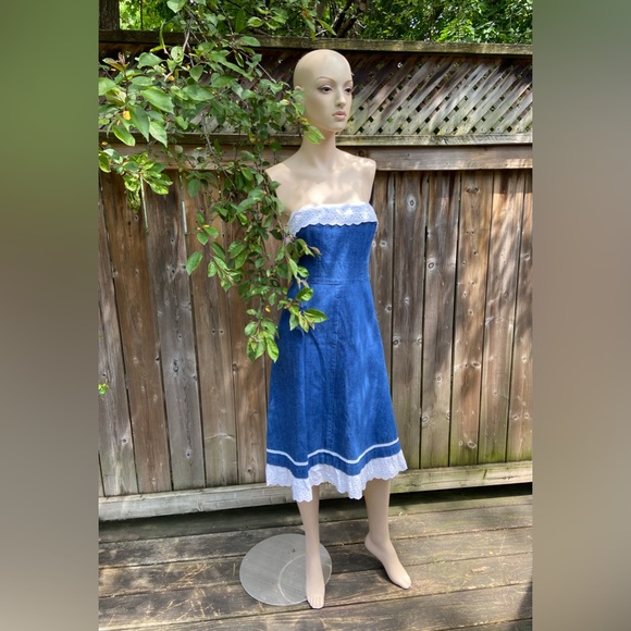 Vintage Handmade Strapless Denim Dress - Picture 1 of 12